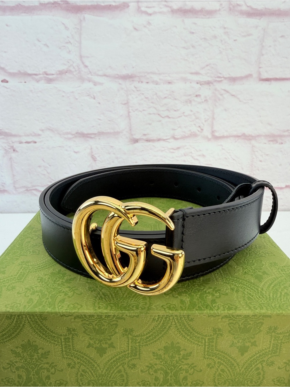 Gucci Black Marmont Leather Belt Double G Buckle 414516 110/44